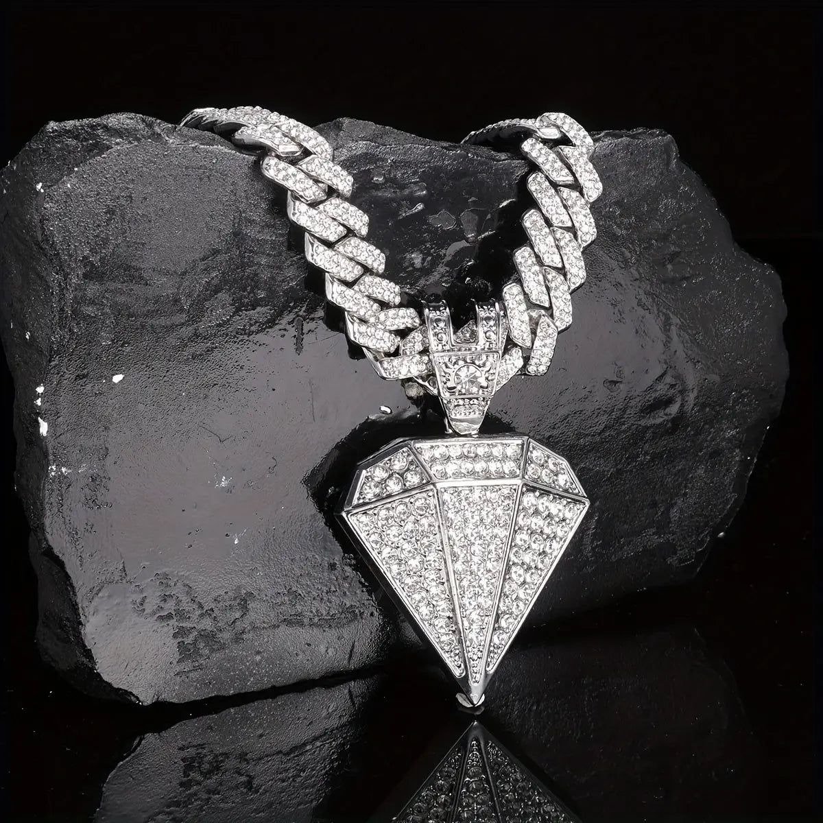 1 Pc Mens Hip Hop Punk Golden Large Rhinestone Pendant Necklace, Fashion Miami Cuban Chain Temu
