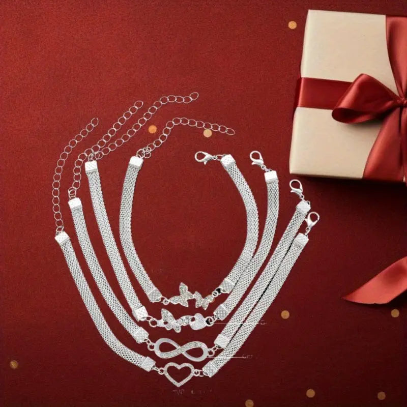 Set of 4- Elegant And Shiny Stackable Ankle Chains, Synthetic Zirconia Ankle Chains Plated with Butterflies And Hearts, Multifunctional Daily Jewelry Gifts Chic Le'Meek