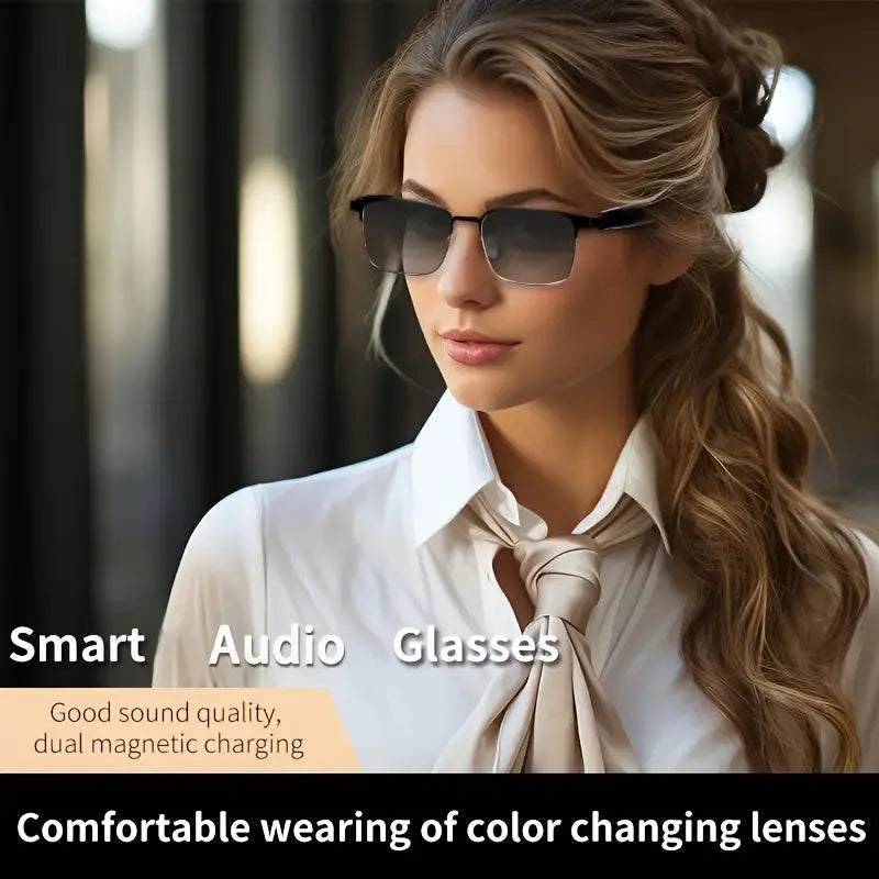 Unisex Smart Glasses with Auto-Dimming & Fashion Glass Transition, Built-in Mic/Speaker for HD Voice Calls & Hi-Fi Sound, Lightweight Battery-Powered Design for Driving,, Home Use - Perfect Holiday Gift, Driving Eyewear, Acce Chic Le'Meek