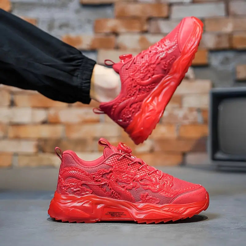 Trendy Dragon-Design Chunky Sneakers for All - Rotating Buckle, Non-Slip & Durable for Outdoor Adventures, Unisex Temu