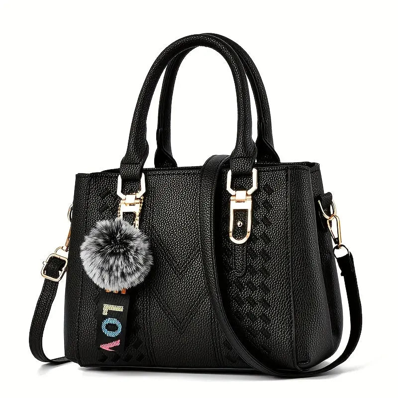 Mother's Day Gift - Women's Trendy Handbag, Simple Quilted Crossbody Bag with Ball Pendant for Mom and Family Chic Le'Meek