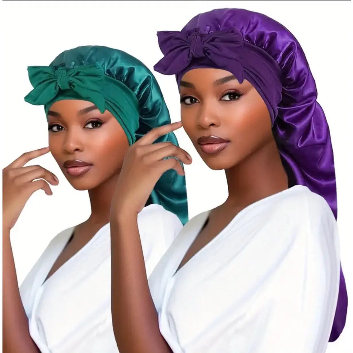 Women's Elastic Tie Band Long Satin Bonnet for Long Curly Hair - Gentle Hair Care Sleeping Cap with Smooth Texture and Soft Inside Chic Le'Meek