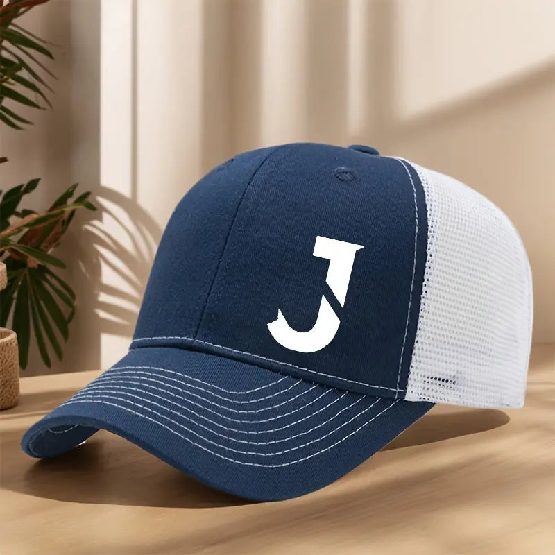 Creative Alphabet J Printed Baseball Cap - Spring/Summer Mesh Breathable Adjustable Bill Cap for Outdoor Leisure, Sports, Hiking, Fishing, and Sun Protection - Polyester Material, Non-Stretch Fabric, Lightweight, Hand Wash or Chic Le'Meek