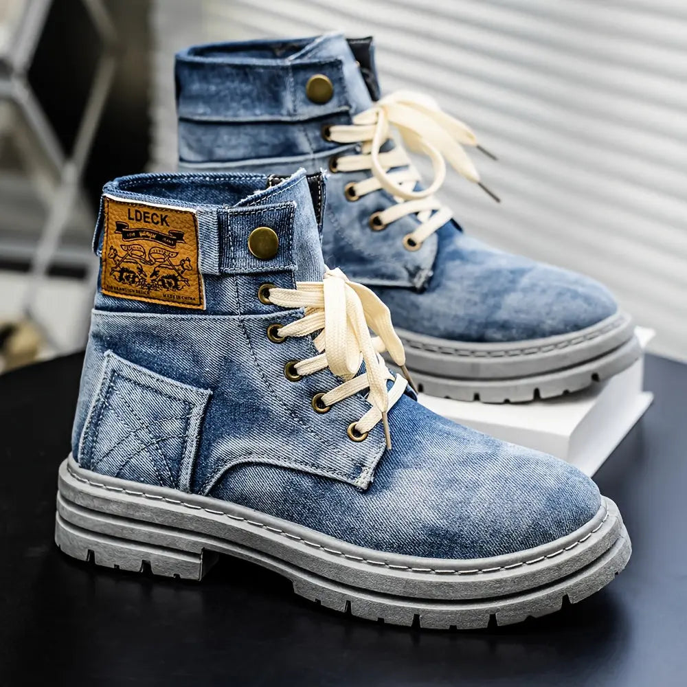 Men's Thick Anti-Slip Shock-Absorbing Ankle Boots - Durable PU Upper & PVC Sole, All-Season Versatile Lace-Up Shoes for Casual, Outdoor & Daily Wear, Casual Streetwear, Modern Street Footwear, Comfortable Fabric Insole Chic Le'Meek