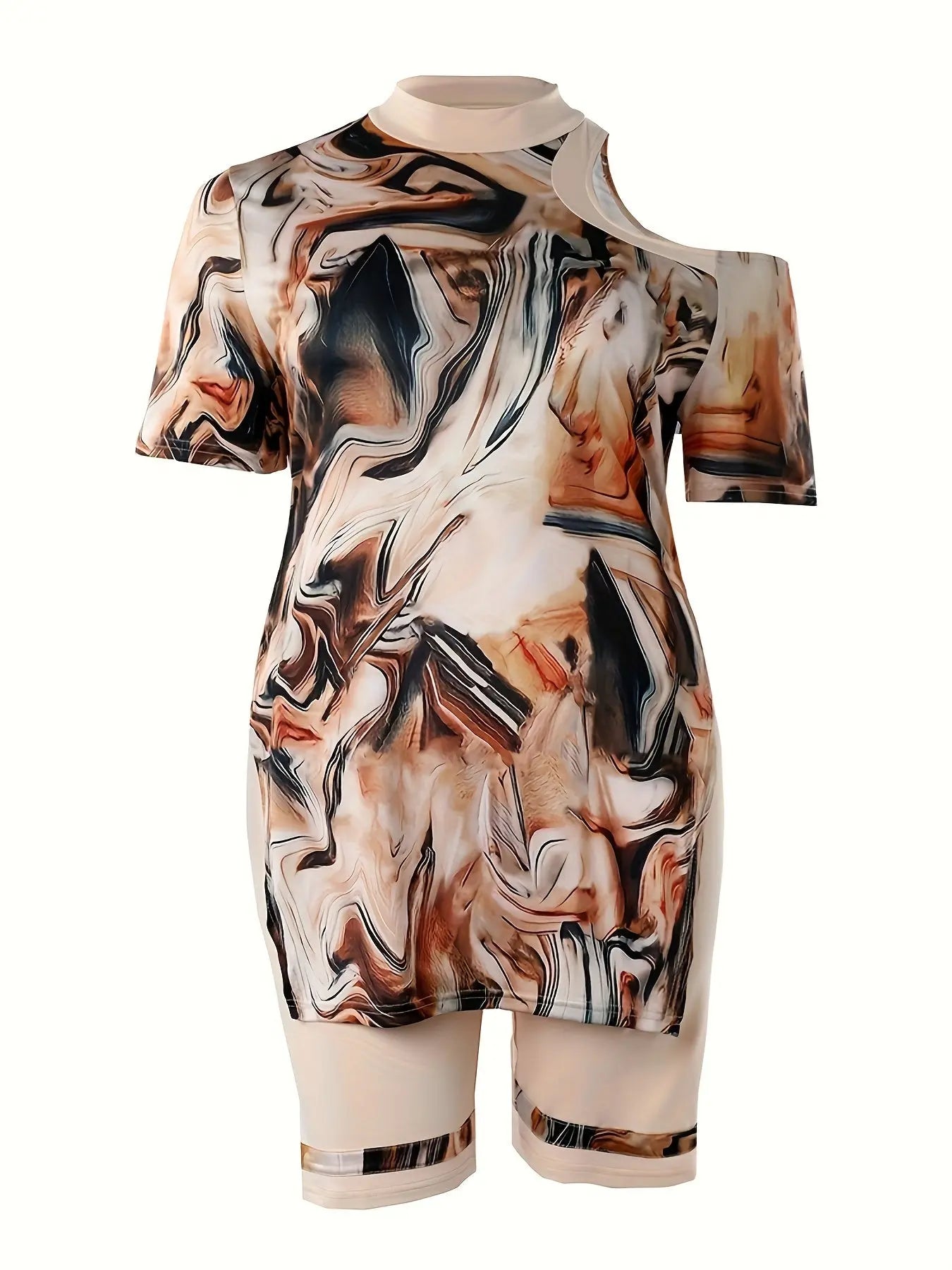Marble Print Cold Shoulder Top & Shorts Set Chic Le'Meek