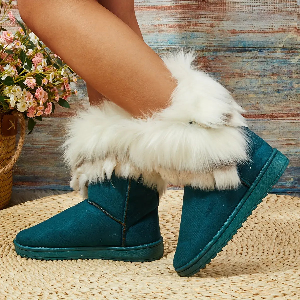Women's Warm Snow Boots, Fashion Faux Fur Slip On Boots, Women's Comfortable Winter Boots Chic Le'Meek