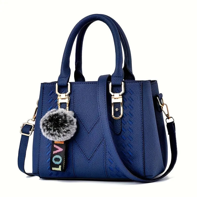 Mother's Day Gift - Women's Trendy Handbag, Simple Quilted Crossbody Bag with Ball Pendant for Mom and Family Chic Le'Meek