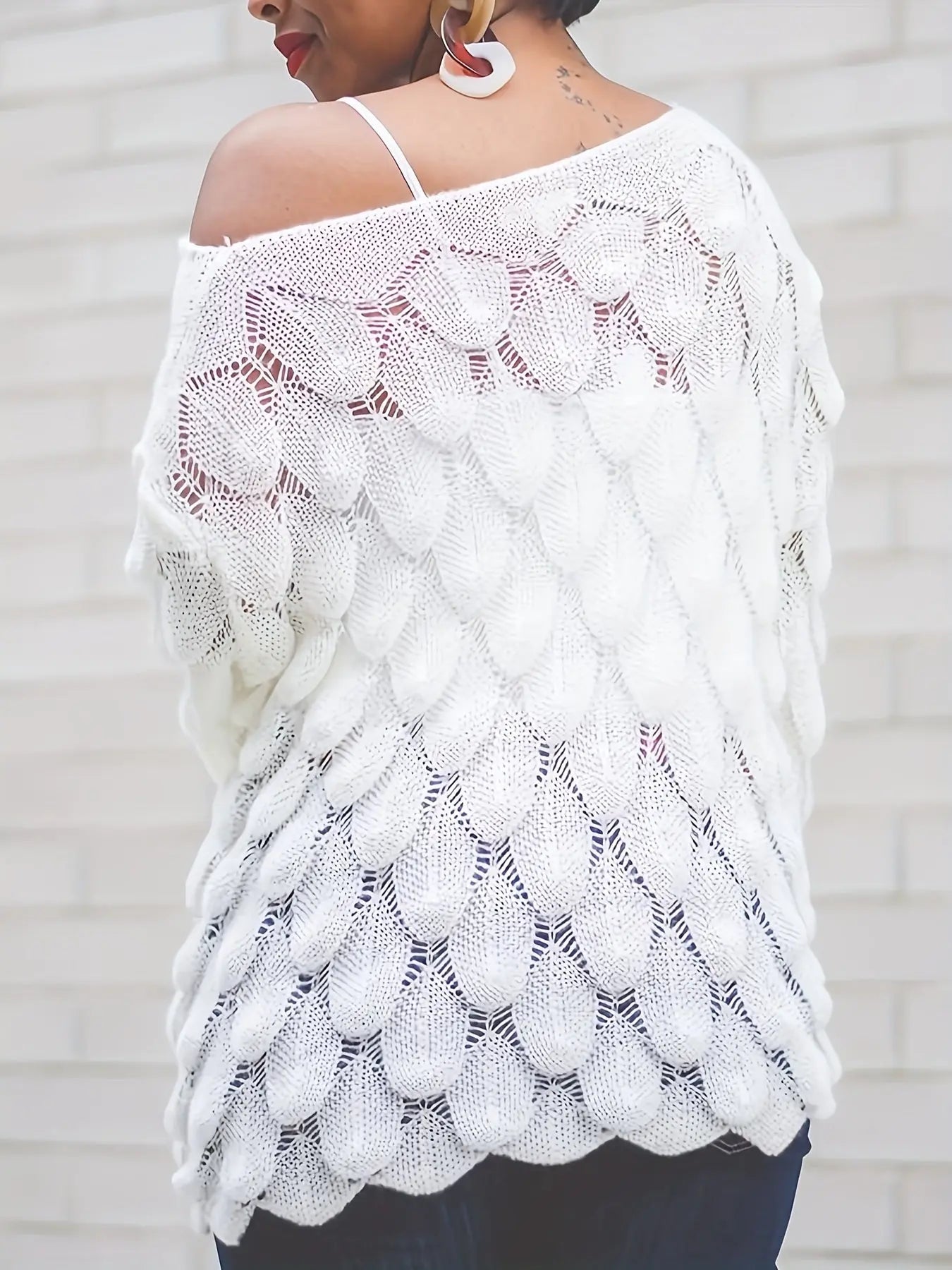 Women's Off-Shoulder Hollow Knit Sweater Temu