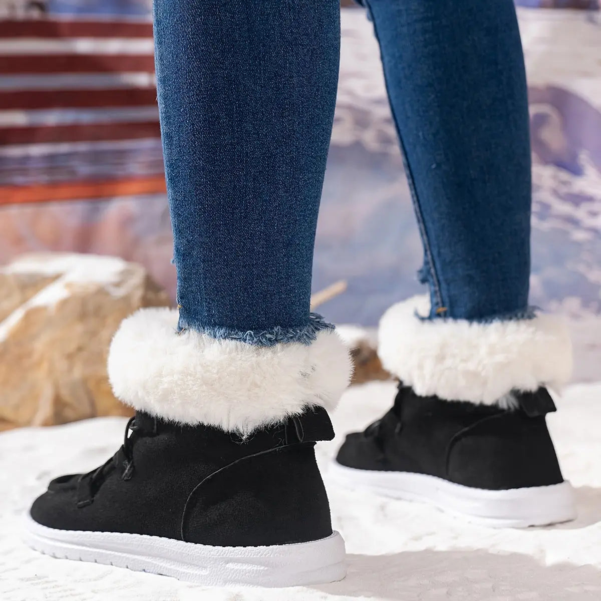 Medium Tube Comfort Sneakers - Soft Fabric Inner, Non-Slip EVA Sole, Thickened Warm Snow Boot Design, Versatile and Breathable for Winter Activities Chic Le'Meek