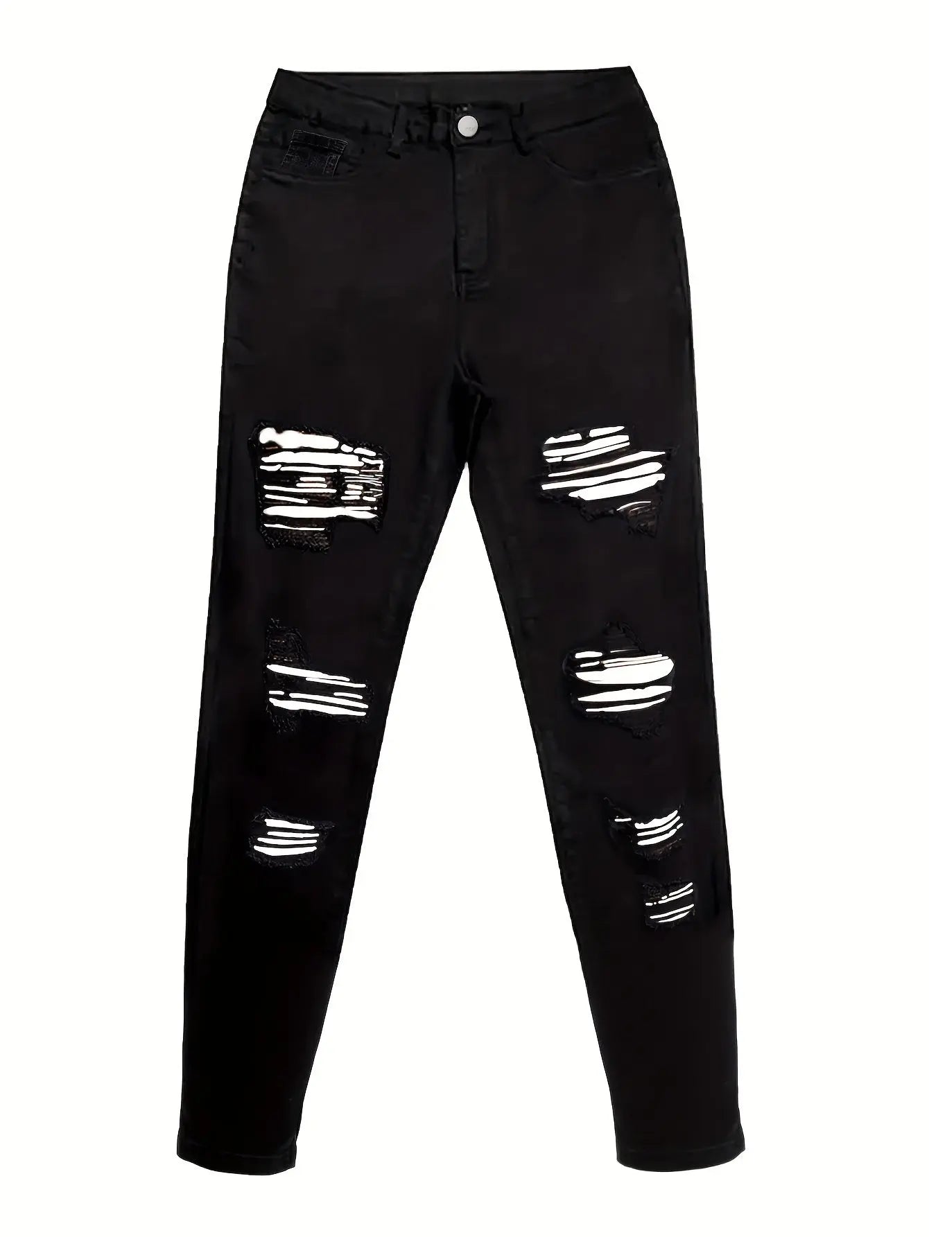 Plus Size Ripped Plain Black Color Distressed Stretchy Skinny Fit Denim Pants, Women's Denim Jeans & Clothing Temu