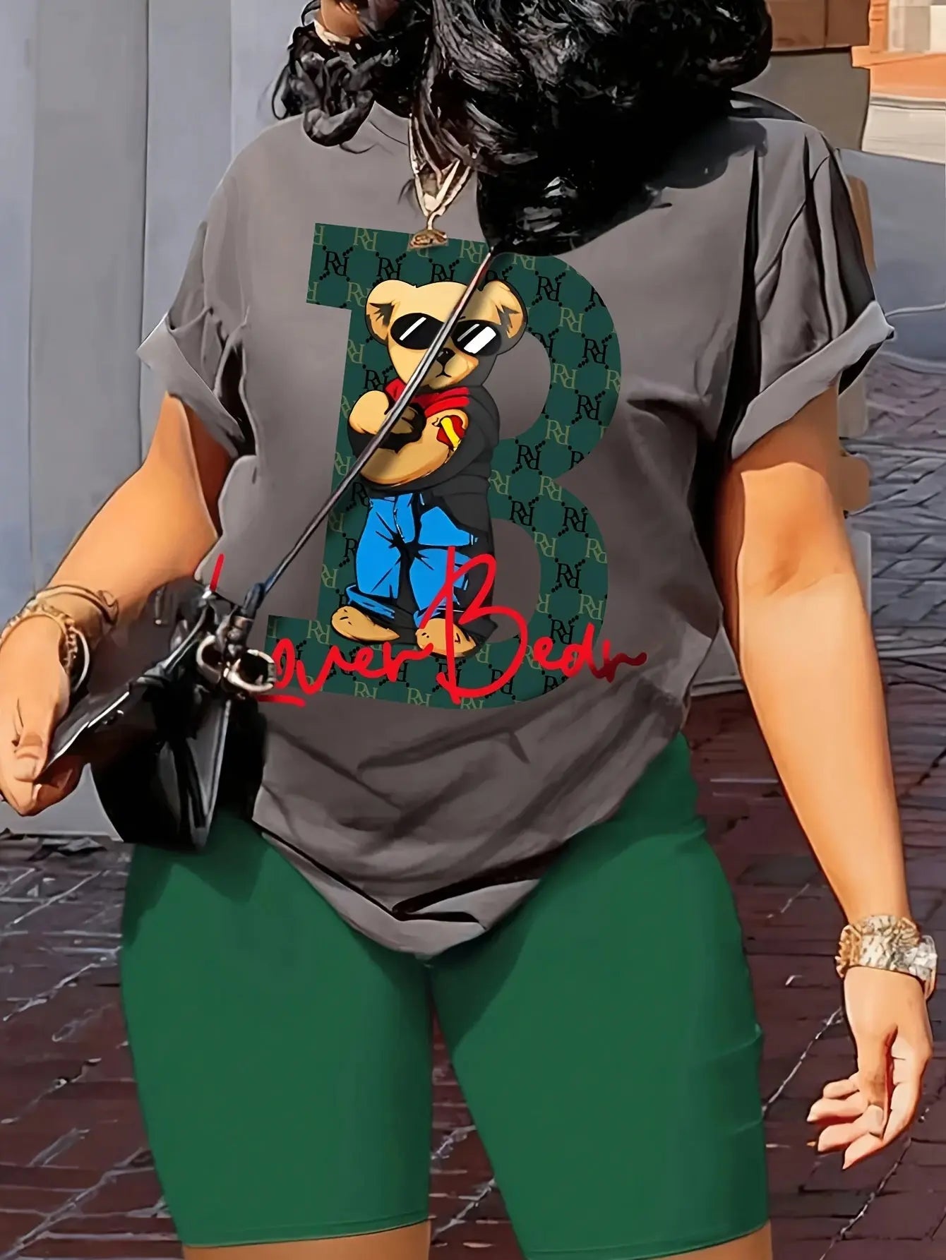 2pcs/set Of Casual Bear Letter Printed Short-sleeve T-shirts And Shorts Chic Le'Meek