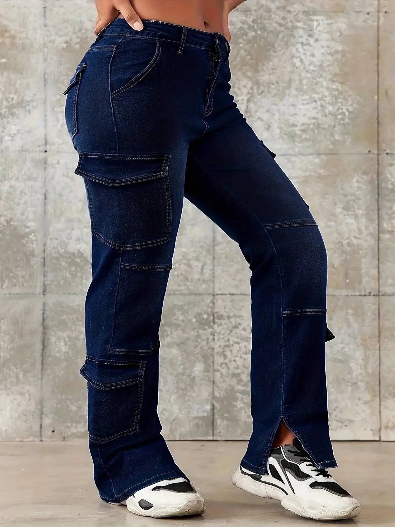 Stylish Pockets, Slight Stretch, All-Season, Casual Weekend Wear - Machine Washable, Zipper Fly, Solid Color, Woven Polyester Fabric Temu