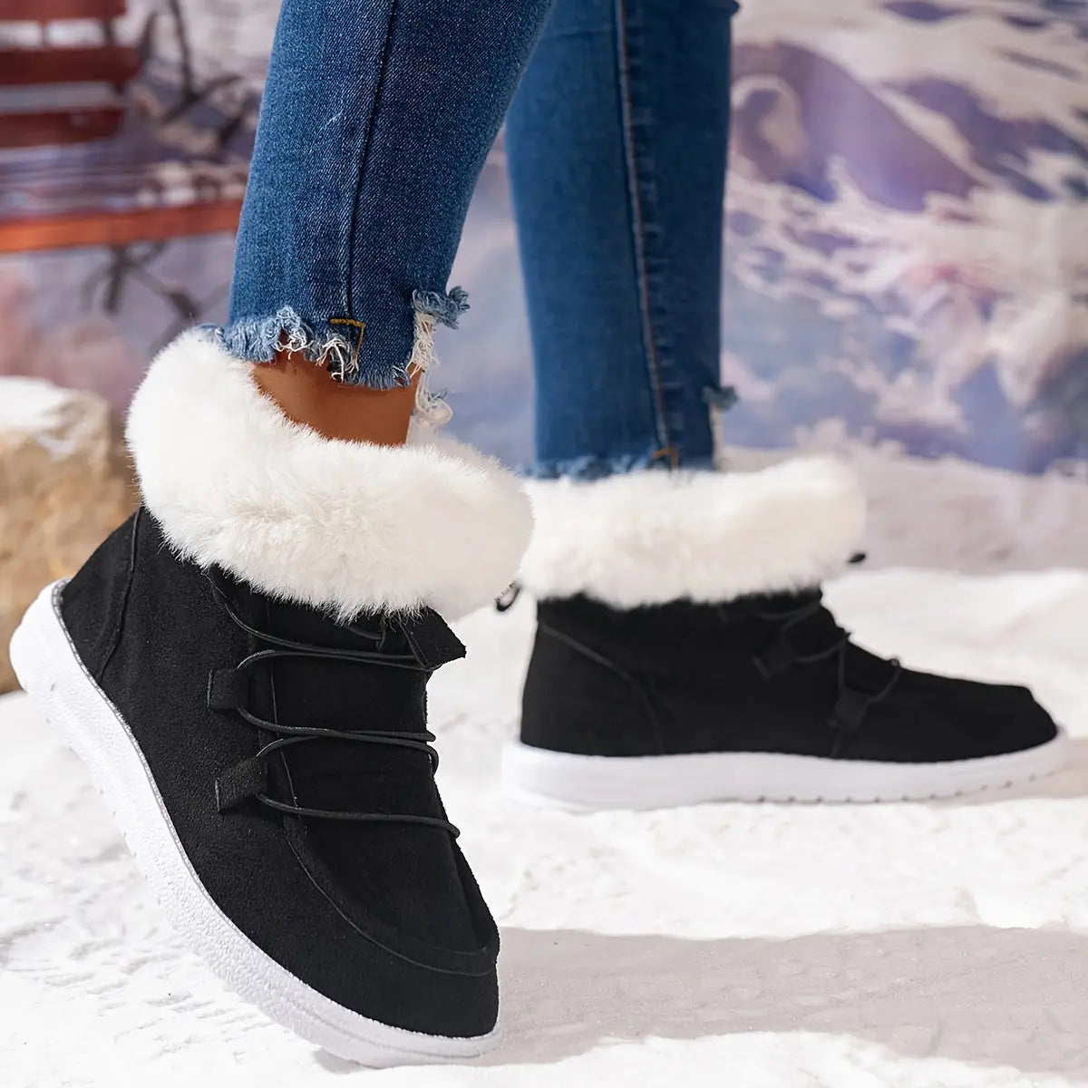 Medium Tube Comfort Sneakers - Soft Fabric Inner, Non-Slip EVA Sole, Thickened Warm Snow Boot Design, Versatile and Breathable for Winter Activities Chic Le'Meek