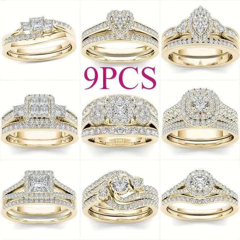 9 Classic Women'S Multi Style Wedding Ring Sets, Including Synthetic Zirconia Rings, Perfect For Daily Women'S Clothing, Jewelry, And Accessories Chic Le'Meek