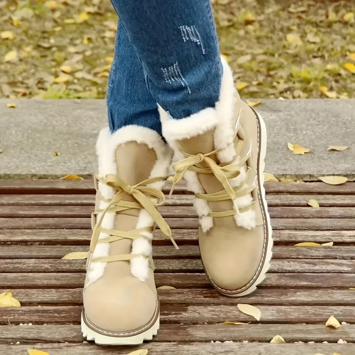 Women's Faux Fur Lined Snow Boots, Slip-Resistant Platform Soft Sole Warm Snow Boots, Comfort Mid-calf Non-slip Snow Boots Chic Le'Meek