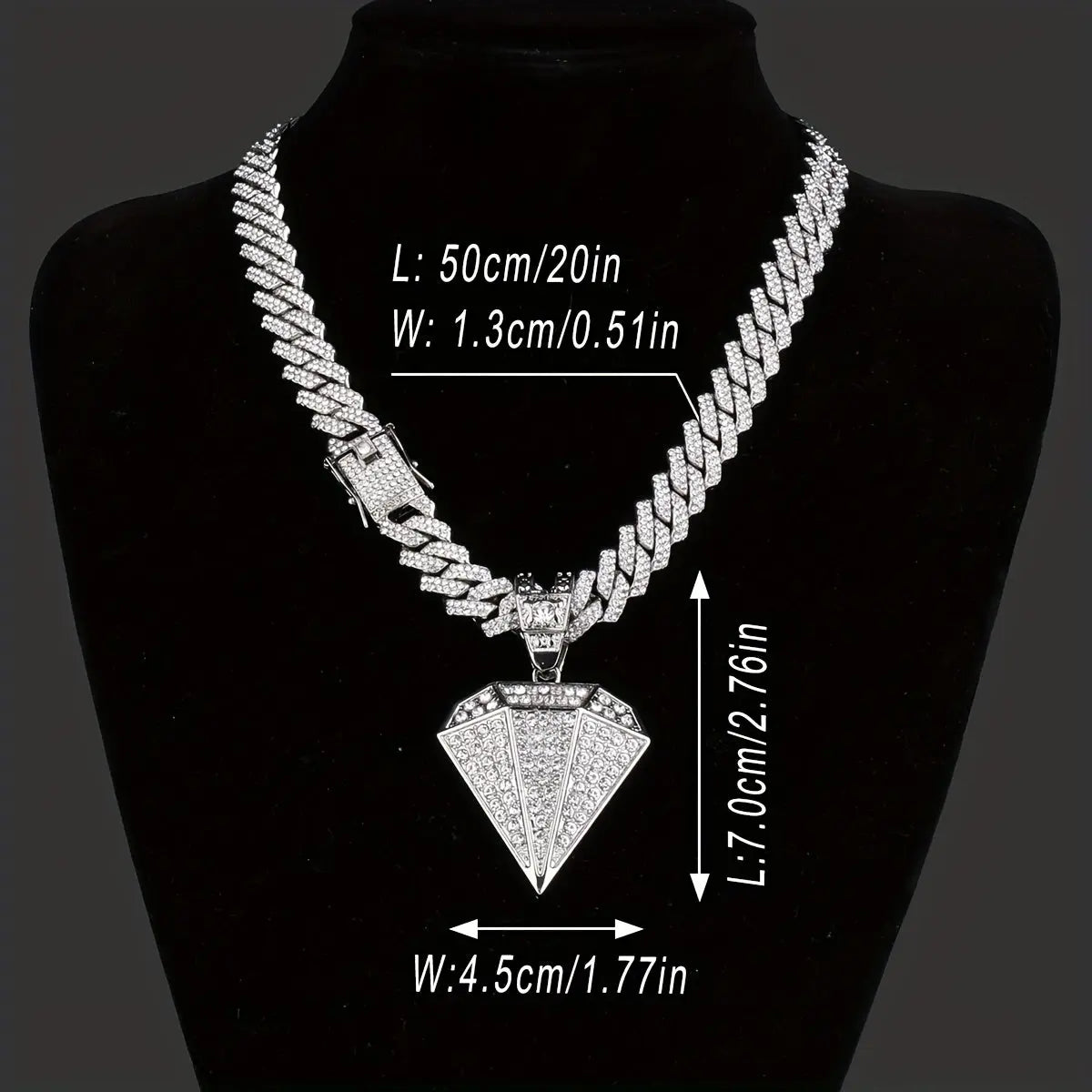 1 Pc Mens Hip Hop Punk Golden Large Rhinestone Pendant Necklace, Fashion Miami Cuban Chain Temu