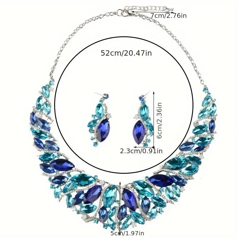 Elegant Necklace And Earrings Set, Rhinestone Inlaid, Bridal Party Jewelry, Vintage Style, Retro Luxury Statement Jewelry Temu