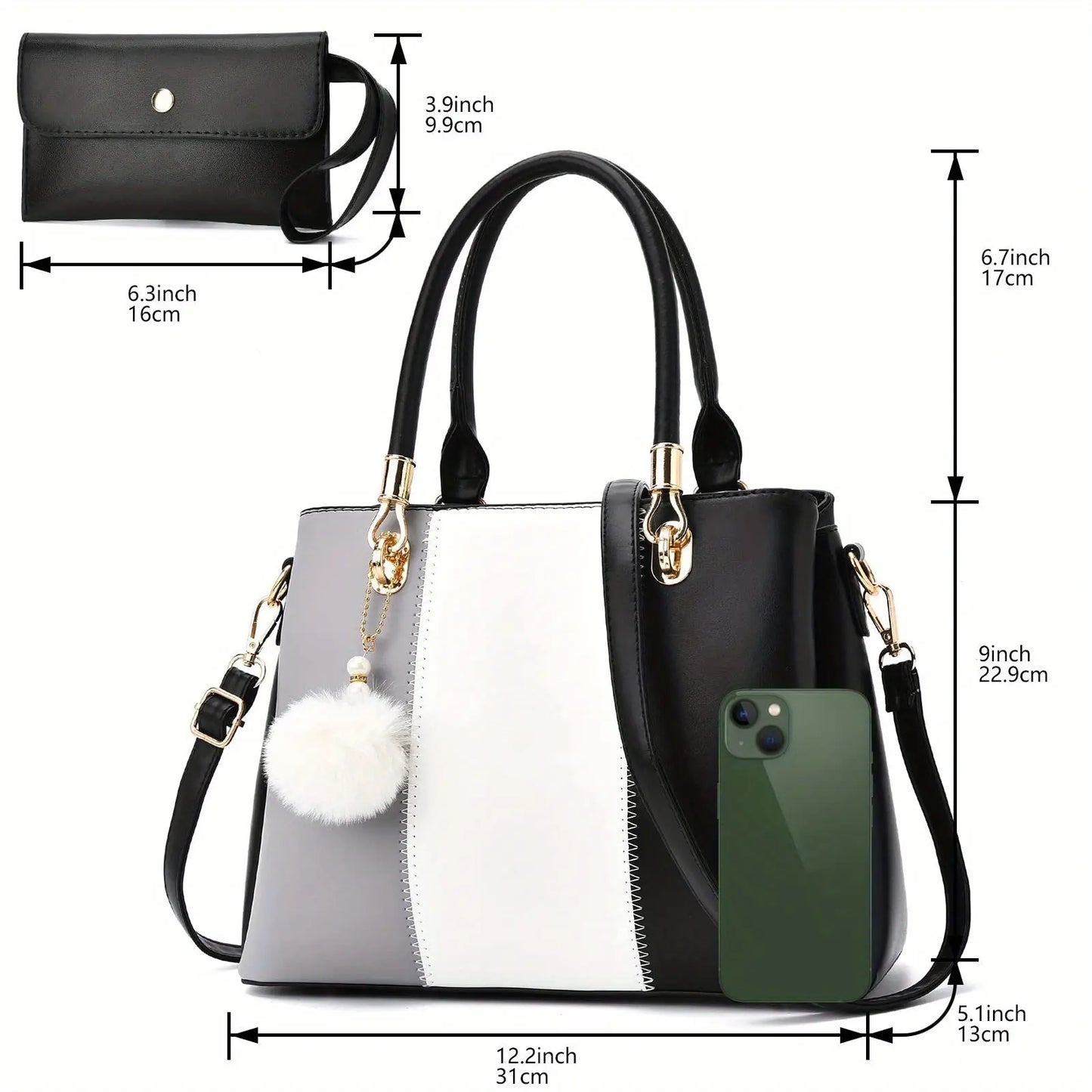 2-Piece Large Capacity Faux Leather Tote Shoulder Bag Set - Zipper Closure, Cotton Lined, Edge Painted, Solid Color Temu