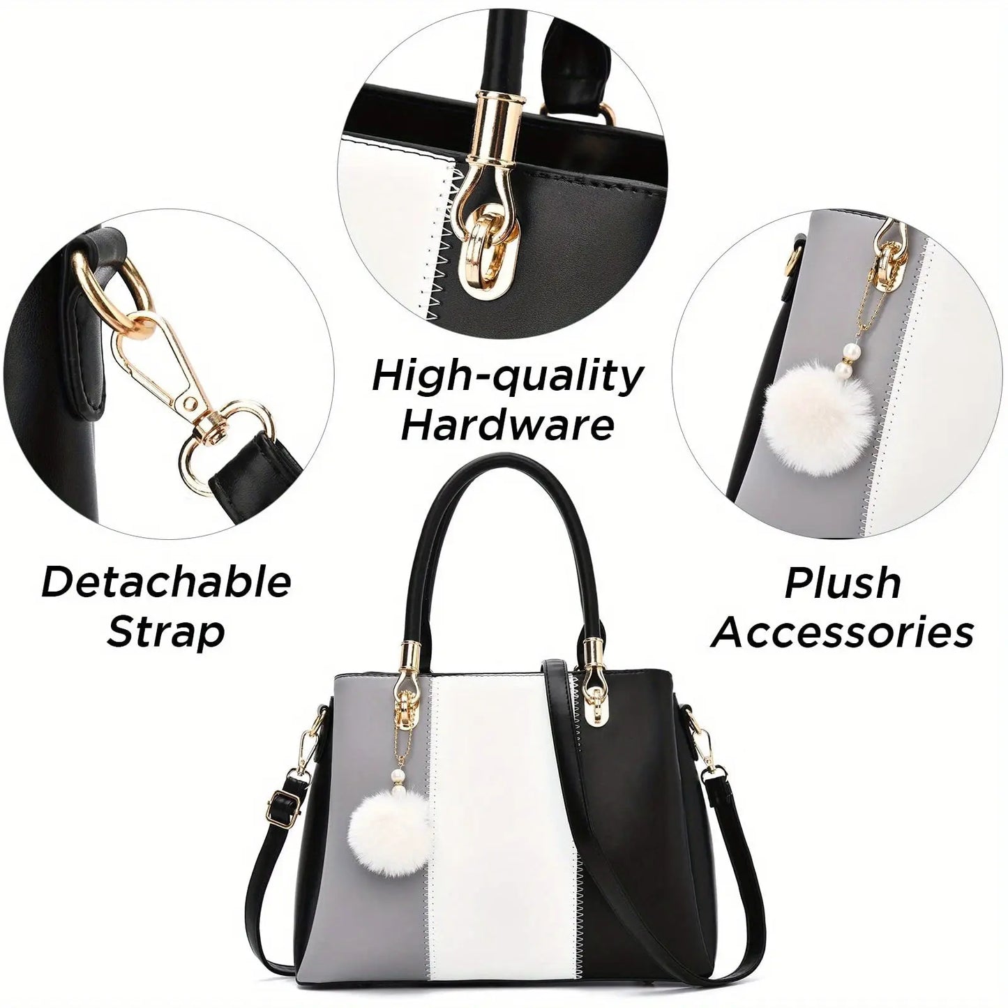 2-Piece Large Capacity Faux Leather Tote Shoulder Bag Set - Zipper Closure, Cotton Lined, Edge Painted, Solid Color Temu