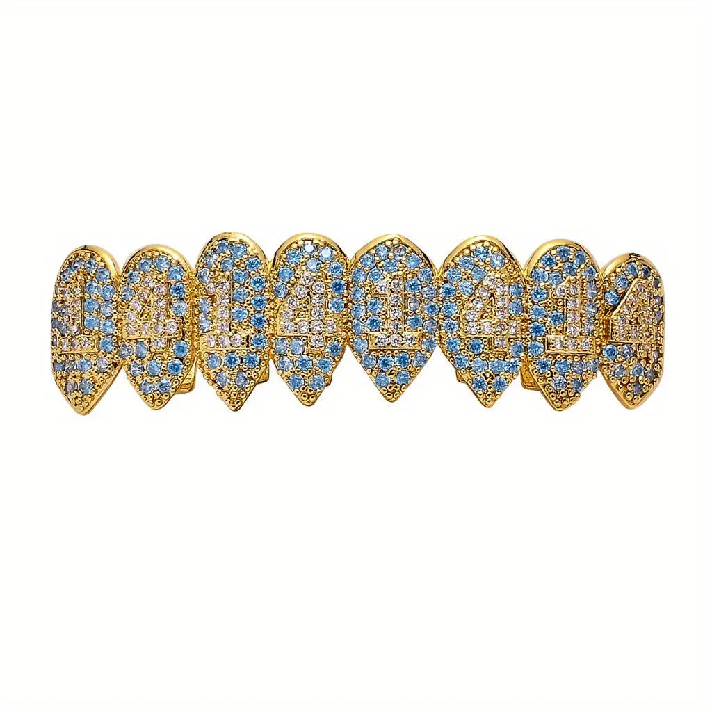 Hip Hop Style 8-Tooth Vampire Fang Grillz Set, Unisex, Luxury Iced Out Pave Teeth Caps, Party Accessory Temu