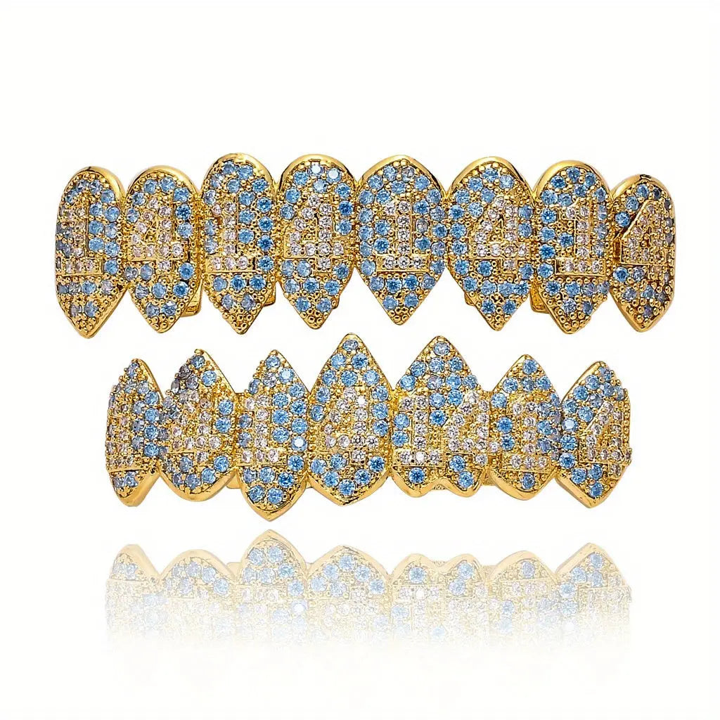 Hip Hop Style 8-Tooth Vampire Fang Grillz Set, Unisex, Luxury Iced Out Pave Teeth Caps, Party Accessory Temu