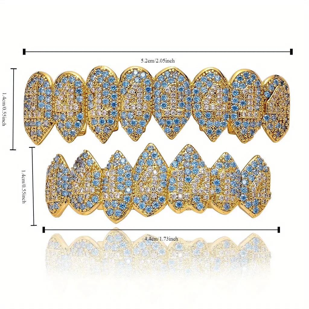 Hip Hop Style 8-Tooth Vampire Fang Grillz Set, Unisex, Luxury Iced Out Pave Teeth Caps, Party Accessory Temu