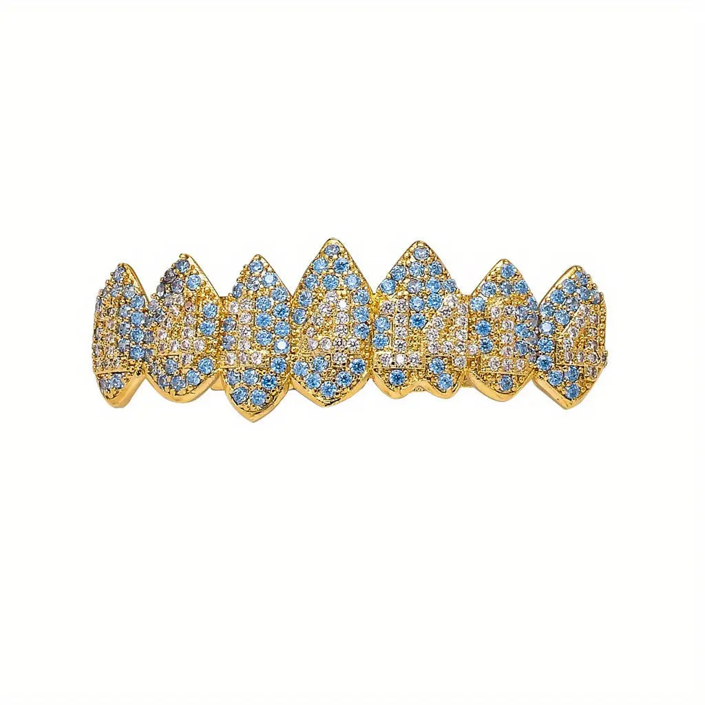 Hip Hop Style 8-Tooth Vampire Fang Grillz Set, Unisex, Luxury Iced Out Pave Teeth Caps, Party Accessory Temu