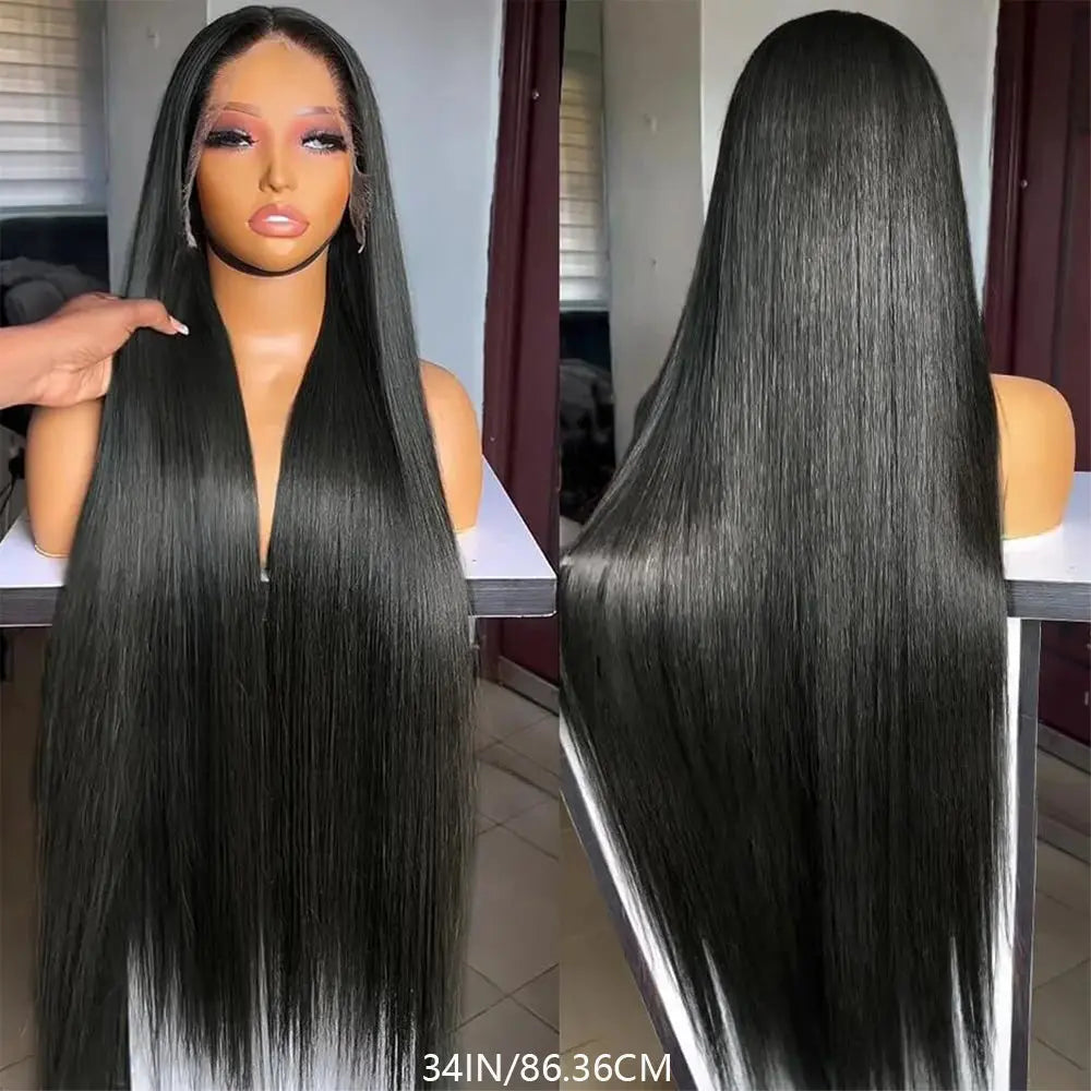 250% Density Straight Lace Front Wig Transparent HD 13x6 Straight Brazilian Virgin Human Hair Lace Frontal Wigs Pre Plucked With Baby Hair Black For Women 34Inch Temu