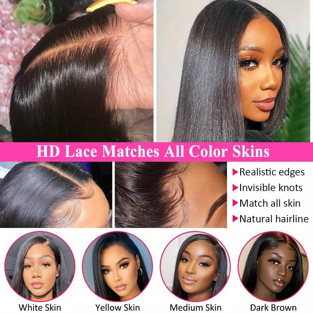 250% Density Straight Lace Front Wig Transparent HD 13x6 Straight Brazilian Virgin Human Hair Lace Frontal Wigs Pre Plucked With Baby Hair Black For Women 34Inch Temu