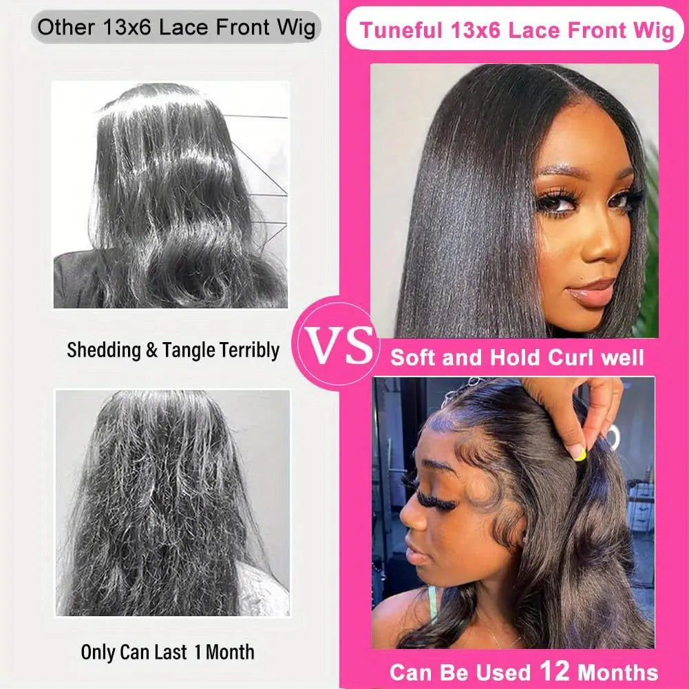250% Density Straight Lace Front Wig Transparent HD 13x6 Straight Brazilian Virgin Human Hair Lace Frontal Wigs Pre Plucked With Baby Hair Black For Women 34Inch Temu