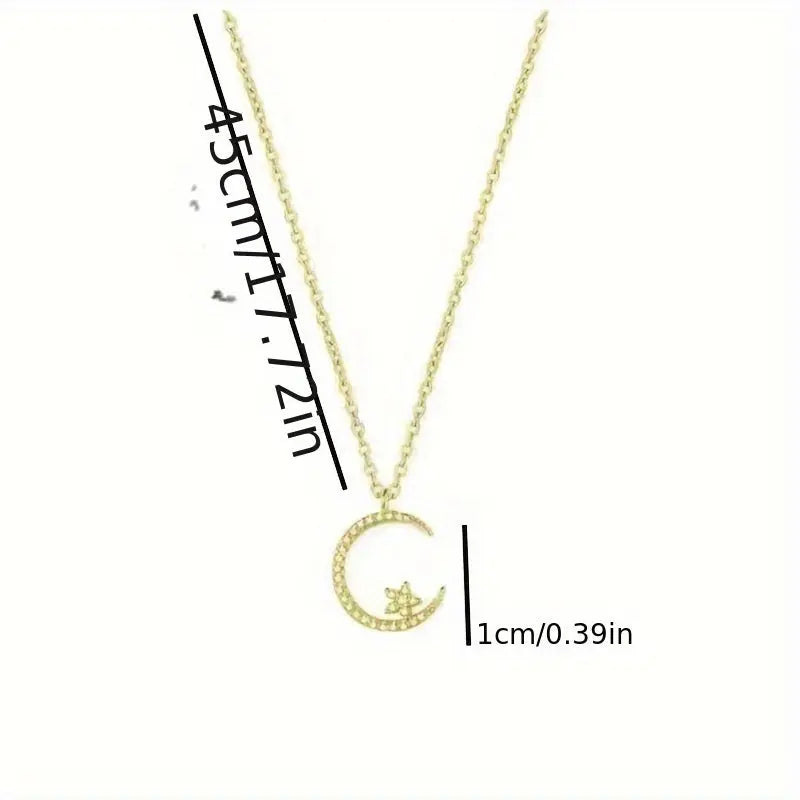Star Moon Super Sparkle Exquisite Dainty Zircon Ramadan Pendant Necklace, Minimalist Elegant Lovely Versatile Daily Wear Clavicle Chain Jewelry Temu