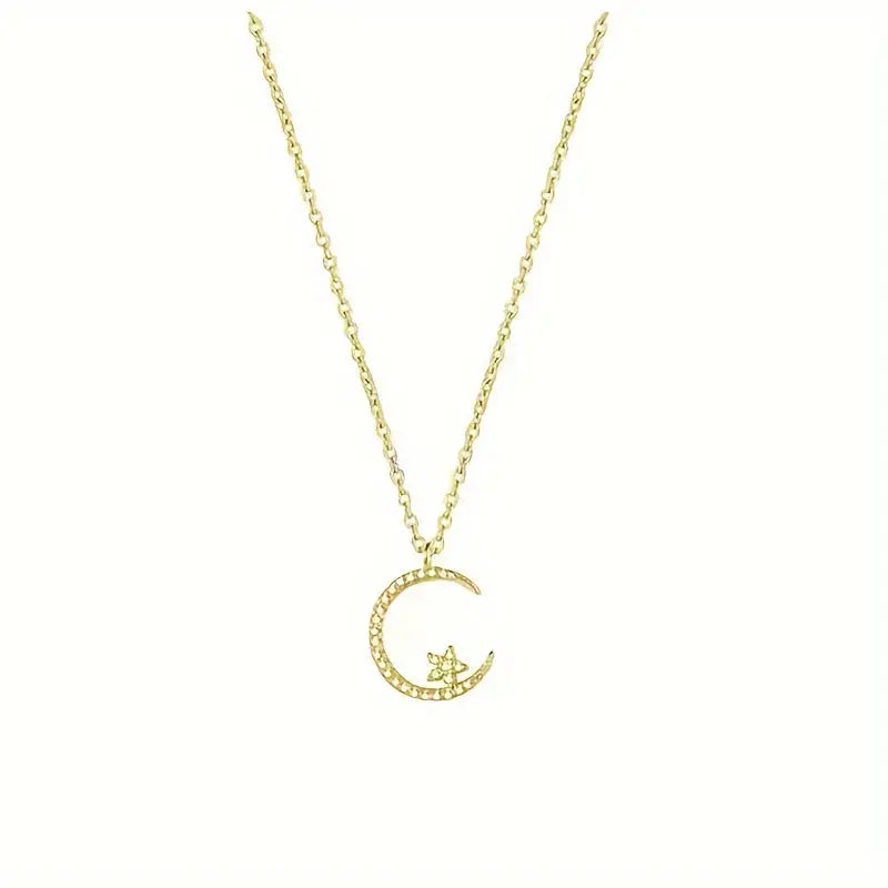 Star Moon Super Sparkle Exquisite Dainty Zircon Ramadan Pendant Necklace, Minimalist Elegant Lovely Versatile Daily Wear Clavicle Chain Jewelry Temu