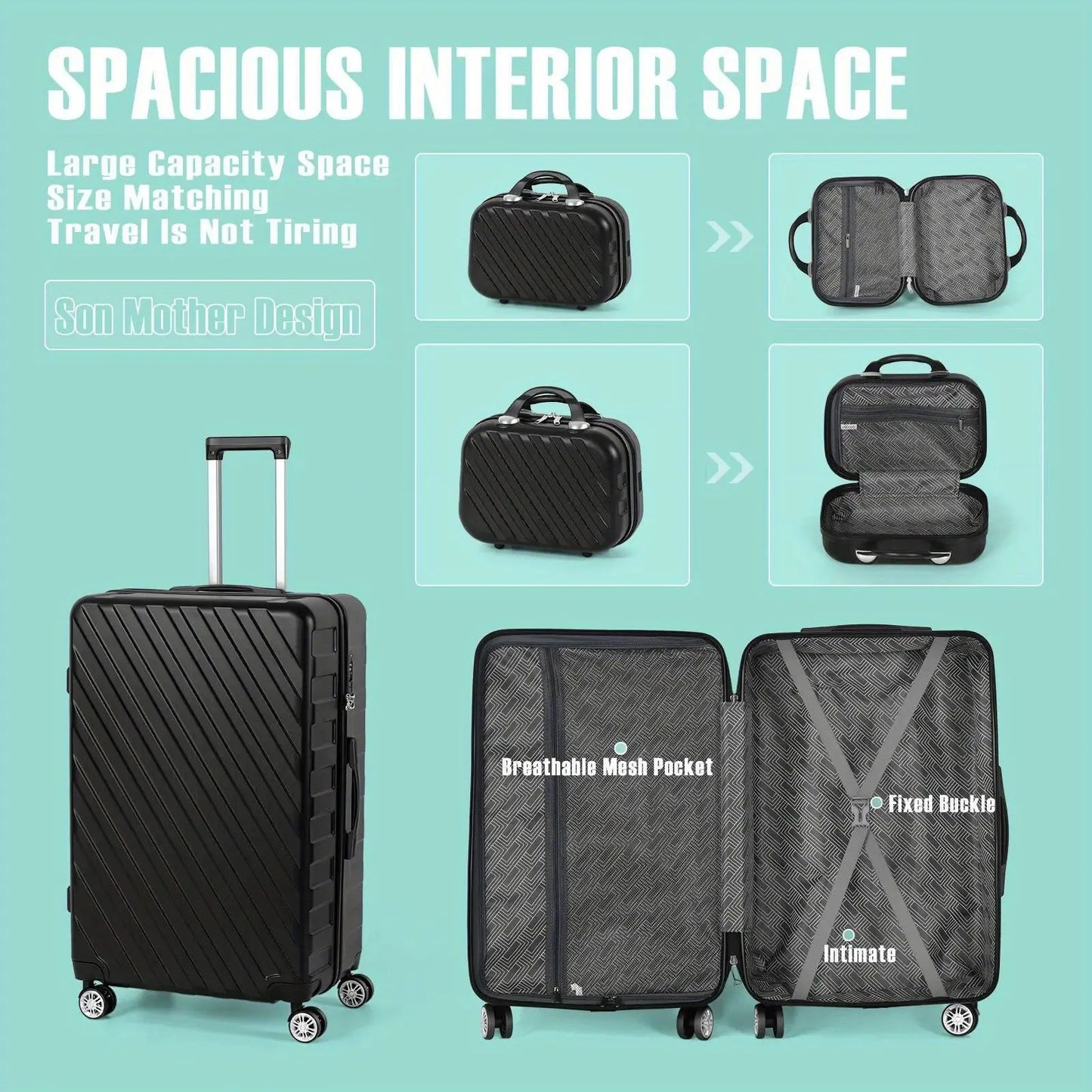 5-Piece ABS Luggage Set, Includes 12", 14", 20", 24" & 28" Hardside Spinner Suitcases, With TSA Lock Spinner Wheels Durable Travel Luggage AliExpress