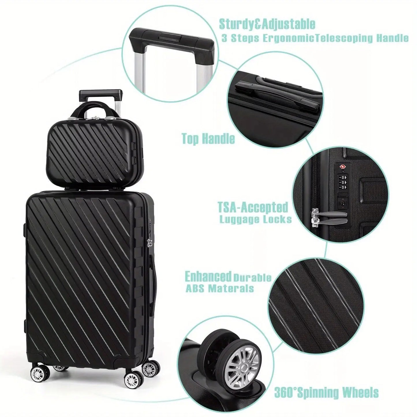 5-Piece ABS Luggage Set, Includes 12", 14", 20", 24" & 28" Hardside Spinner Suitcases, With TSA Lock Spinner Wheels Durable Travel Luggage AliExpress