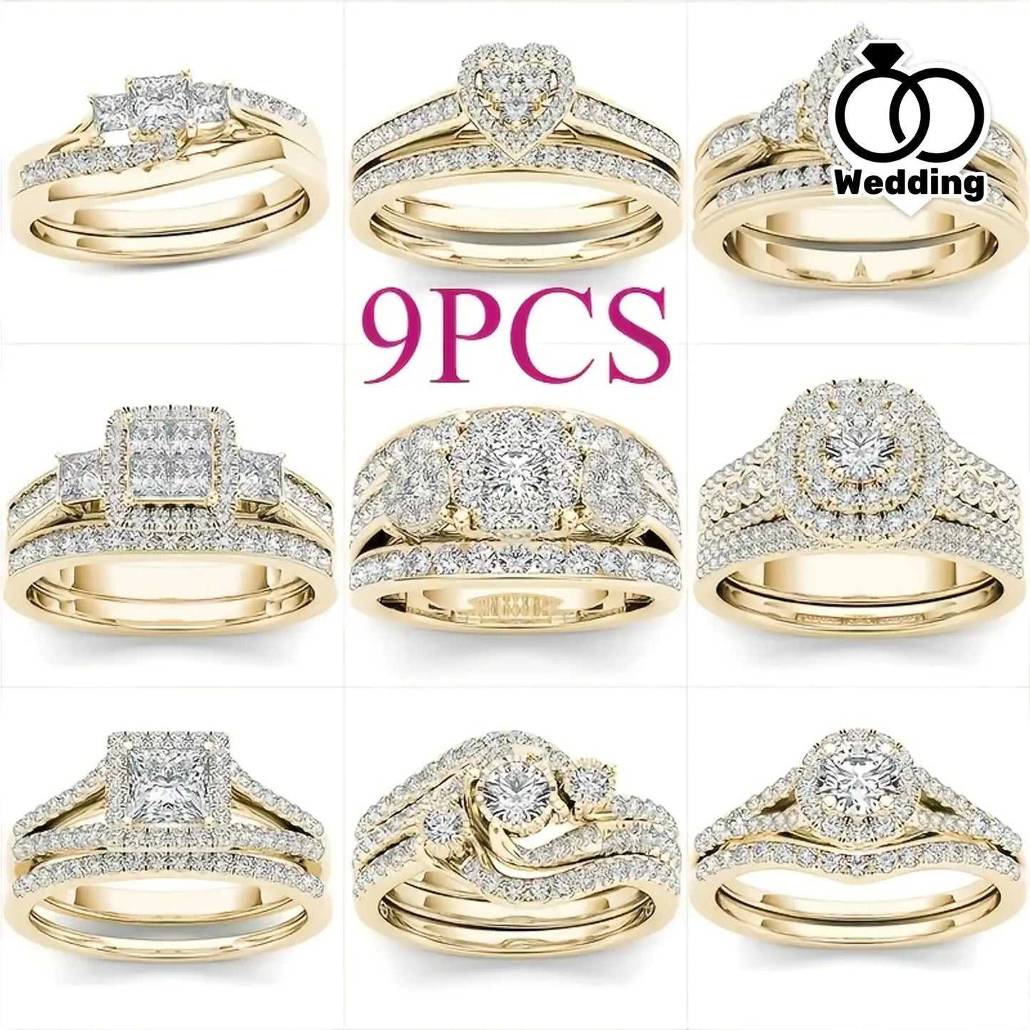 9 Classic Women'S Multi Style Wedding Ring Sets, Including Synthetic Zirconia Rings, Perfect For Daily Women'S Clothing, Jewelry, And Accessories Chic Le'Meek