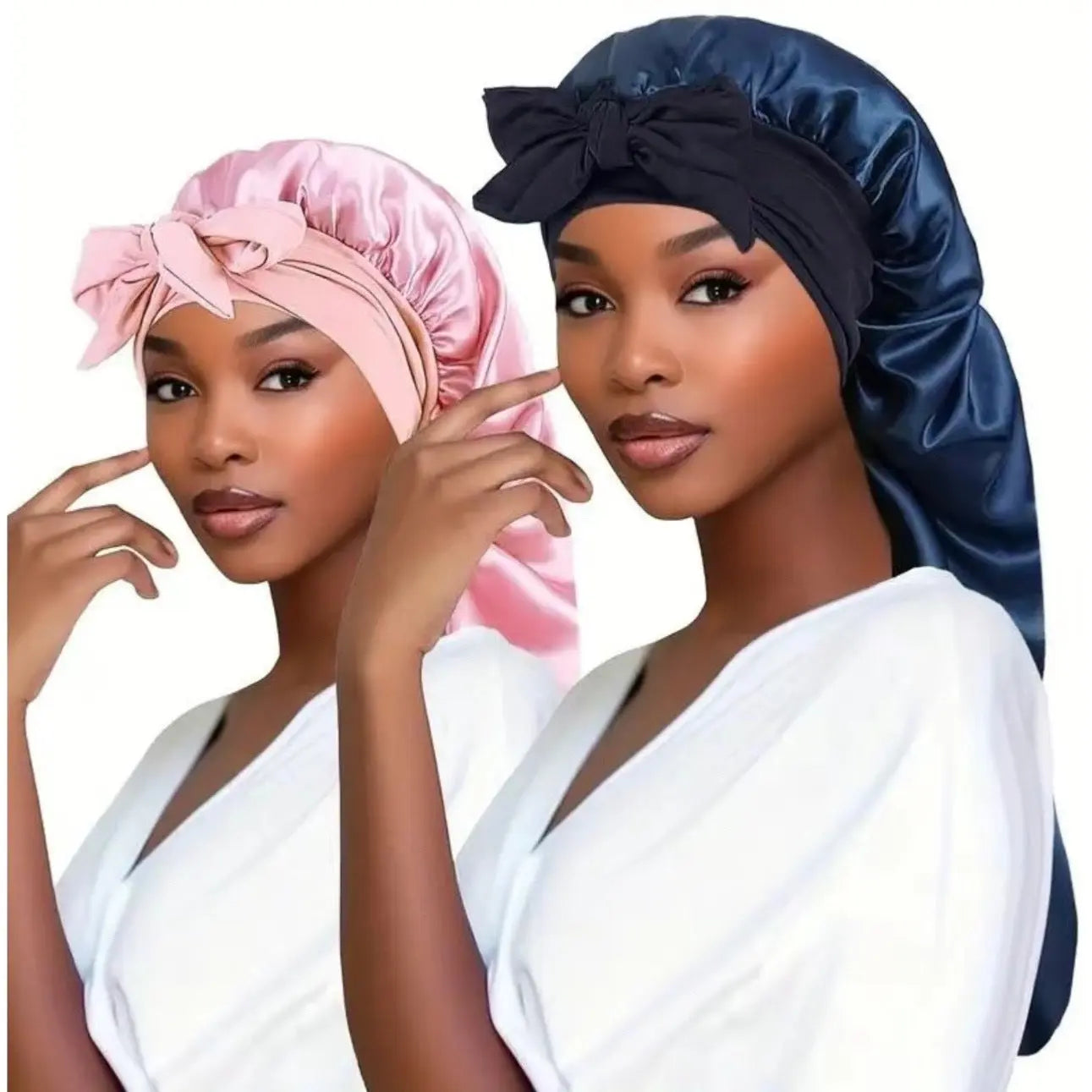 Women's Elastic Tie Band Long Satin Bonnet for Long Curly Hair - Gentle Hair Care Sleeping Cap with Smooth Texture and Soft Inside Chic Le'Meek