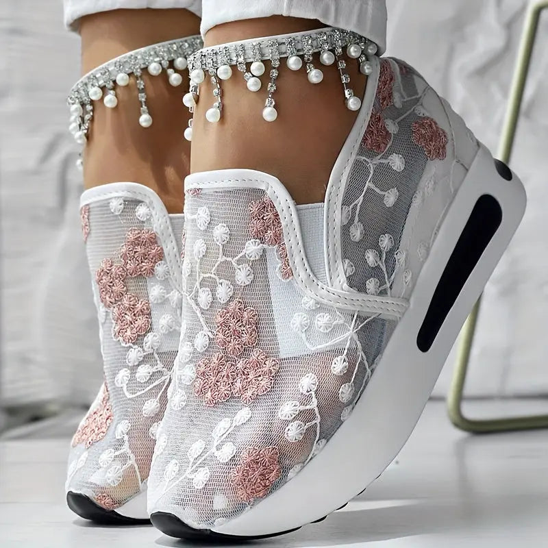 Floral Embroidery Sheer Mesh Sneakers Temu