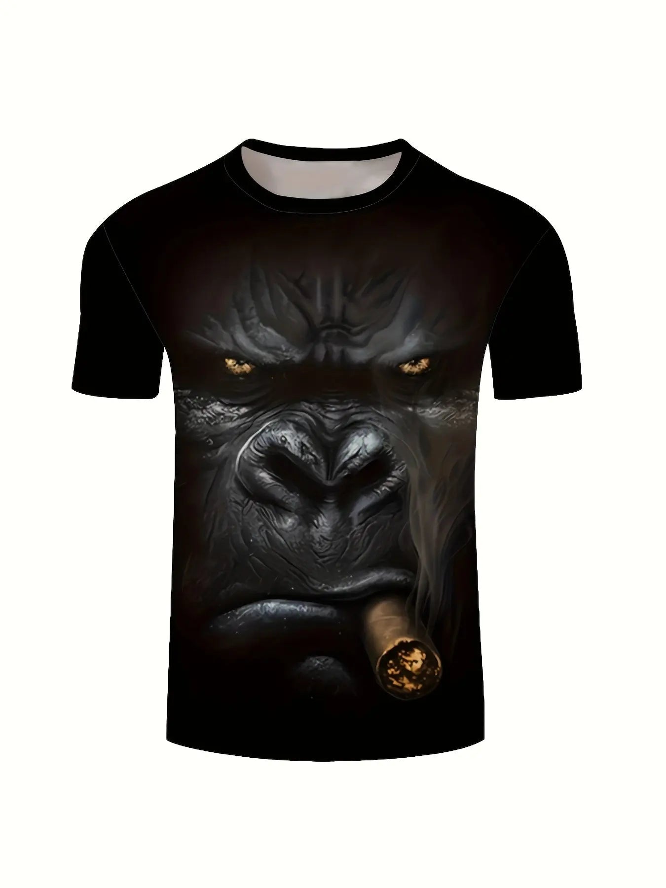 Plus Size Mens Fashion-Forward 3D Gorilla Print Tee - Vivid Summer Street Style, Breathable Short Sleeves, Premium Quality Temu