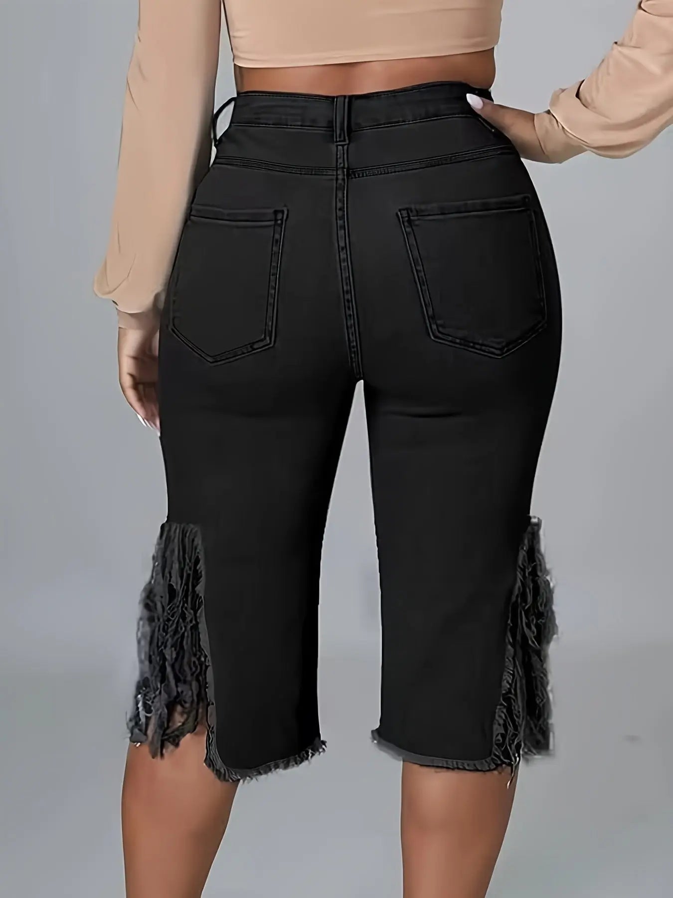 Plus Size Women'S Casual Denim Shorts With Fringed Hem Chic Le'Meek