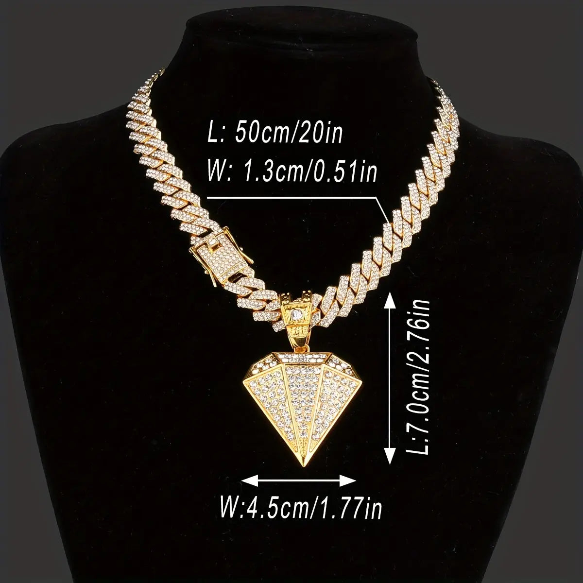 1 Pc Mens Hip Hop Punk Golden Large Rhinestone Pendant Necklace, Fashion Miami Cuban Chain Temu