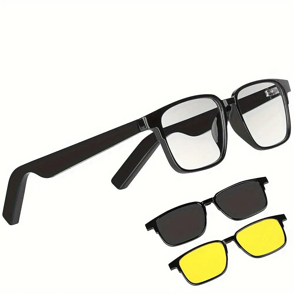New Smart Glasses for Men & Women - High-Definition Voice Calls, Hi-Fi Sound Quality Music, Blue Light Filter, Magnetic Sun Sleeves, Night Vision Lenses, Rechargeable Lithium Polymer Battery for Daily Use Temu