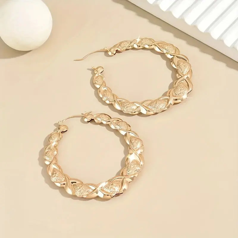 18K Golden Plated Hoop Earrings - Vintage Embossed Design with Stainless Steel Posts, Luxurious & Comfortable Chic Le'Meek