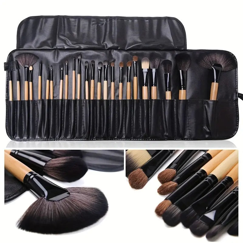 24pcs Professional Makeup Brush Set with Soft Synthetic Bristles for Flawless Foundation, Blush & Eyeshadow Application - Includes Travel Case Chic Le'Meek