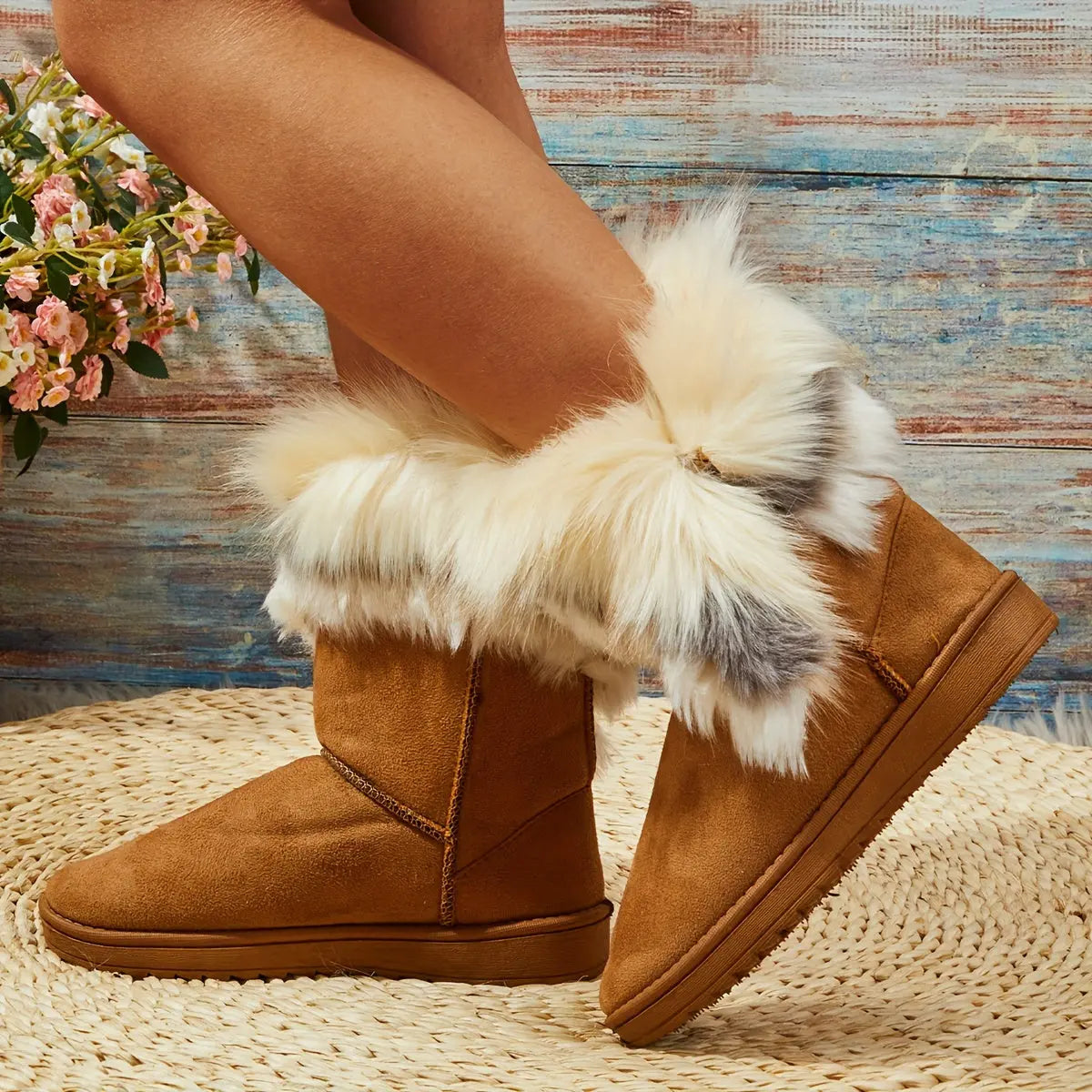 Women's Warm Snow Boots, Fashion Faux Fur Slip On Boots, Women's Comfortable Winter Boots Chic Le'Meek