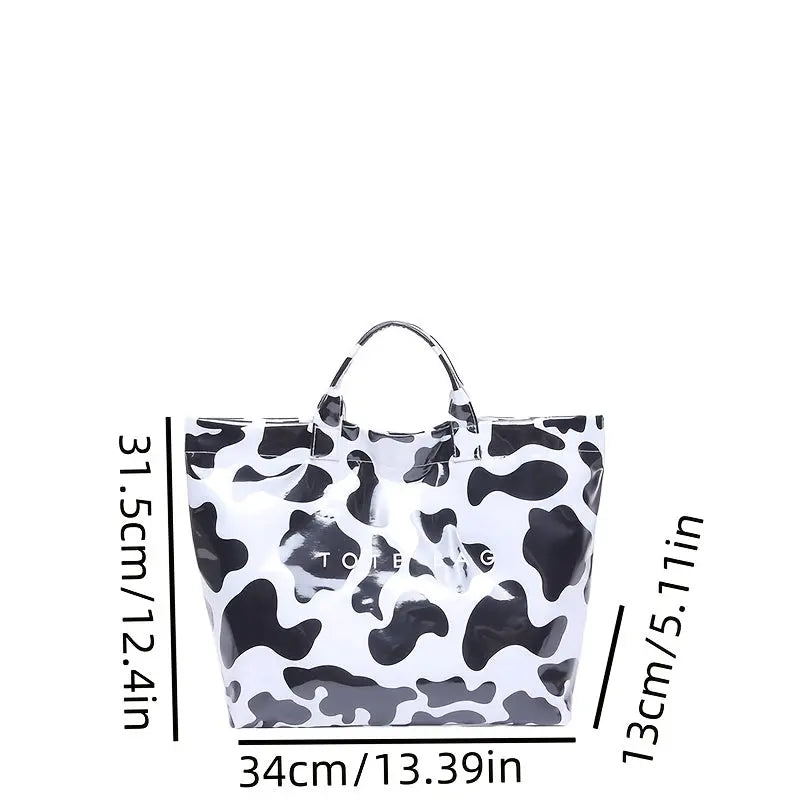 Women'S Fashion Tote Bag, Casual Style, Large Capacity, Fixed Shoulder Straps, Hook-and-loop Fastener Closure, Polyester Lining, Random Print Design, Versatile for Work and Commuting - White/Green/Red Chic Le'Meek