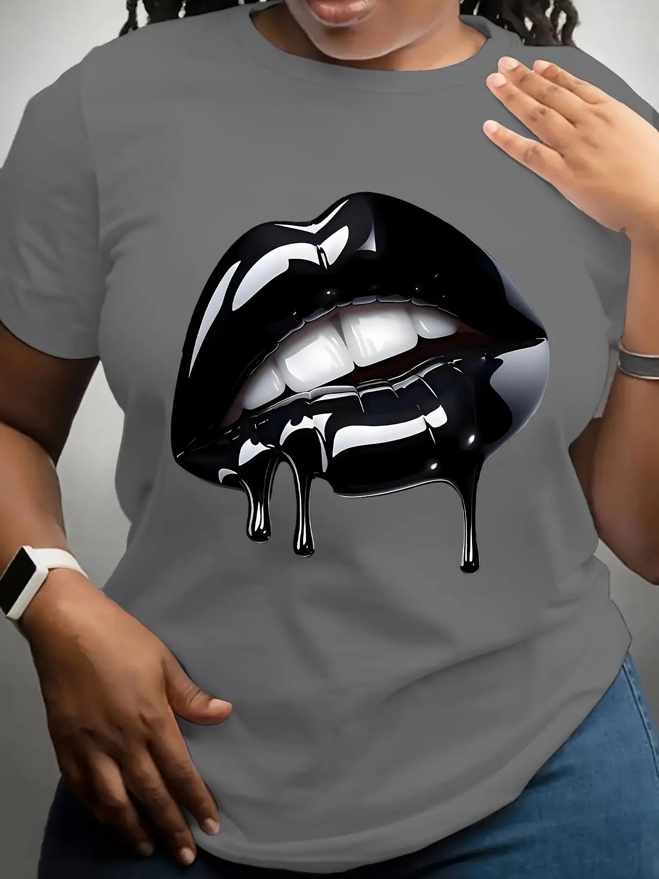 Plus Size Lip Printed T-Shirt Pure Casual Short Sleeve Shirt Breathable Very Suitable for Daily Wear Chic Le'Meek