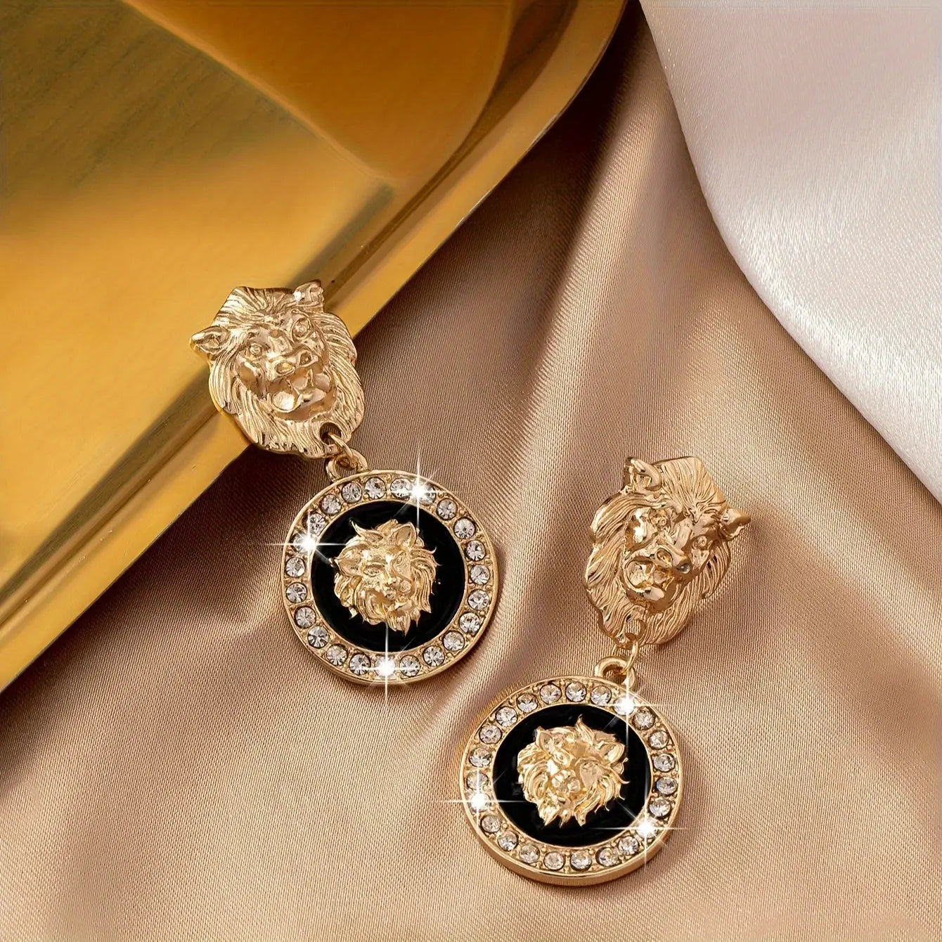 Exaggerated Golden Lion Head Design Stud Earrings Zinc Alloy Jewelry Vintage Luxury Style Personality Female Earrings Temu