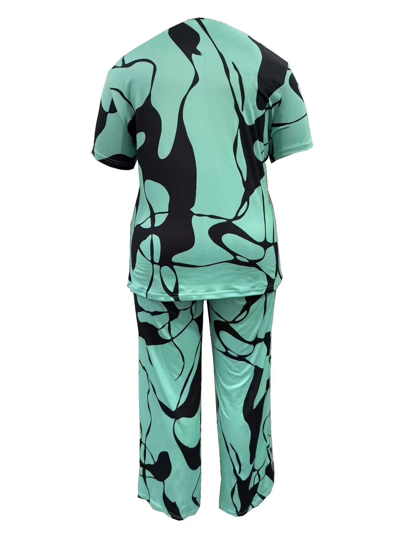 Plus Size Women'S Fashion Two Piece Suit, Round Neck Short Sleeve Top And Pants Set, Women'S Plus Size Trousers Short Sleeve Two Piece Suit Chic Le'Meek