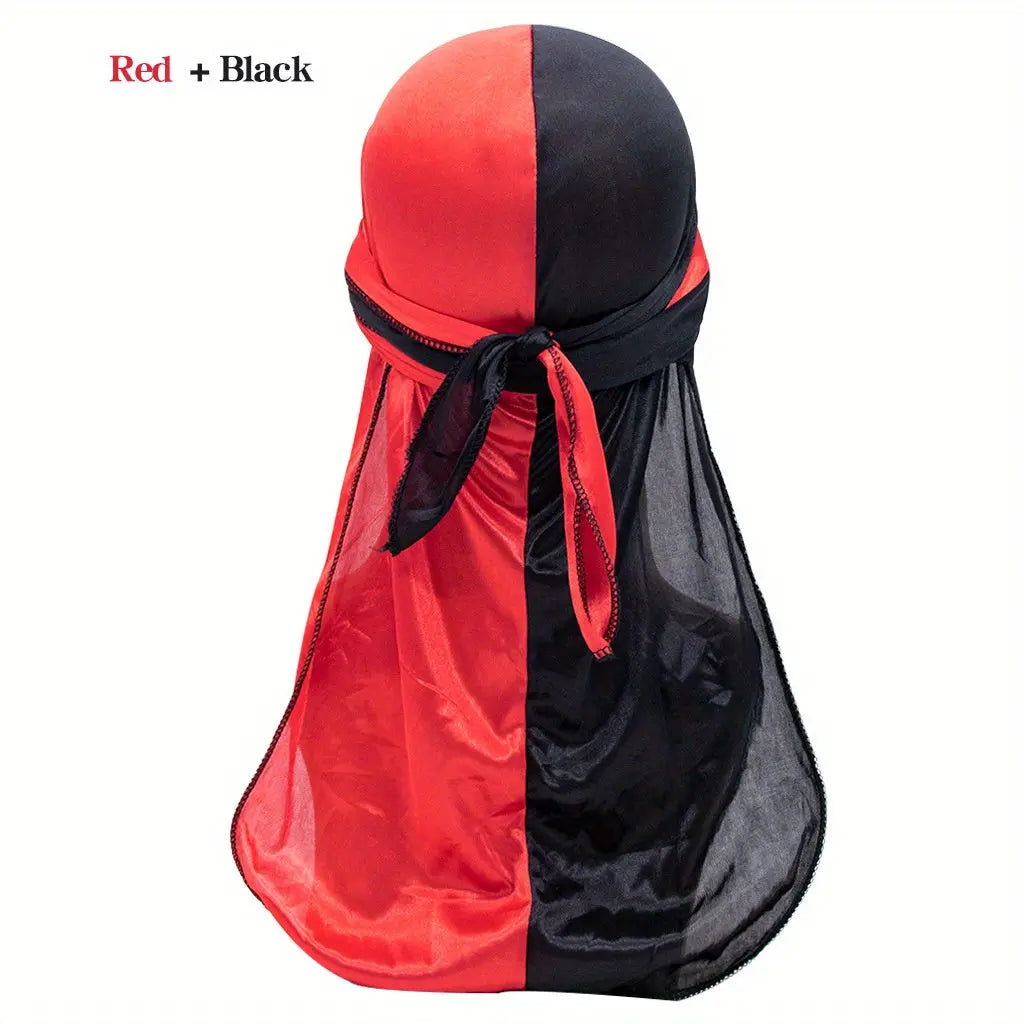 Silky Durag - Assorted Colors Satin Pirate Cap with Long Tail, Wide Straps, Elastic Breathable Head Wrap Chic Le'Meek
