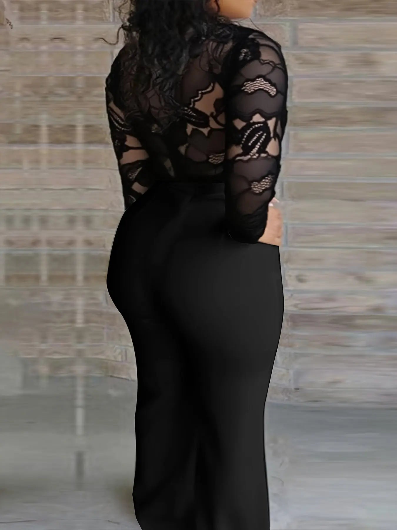 Women'S Plus Size Elegant V-Neck Lace Jumpsuit with Belt - Stretchy Black Long Sleeve Romper AliExpress
